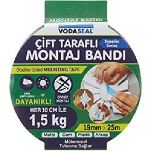 Vodaseal Çift Taraflı Köpük Montoj Bantı 19MMX25mt (Metal-Cam-Plastik-Ahşsap)