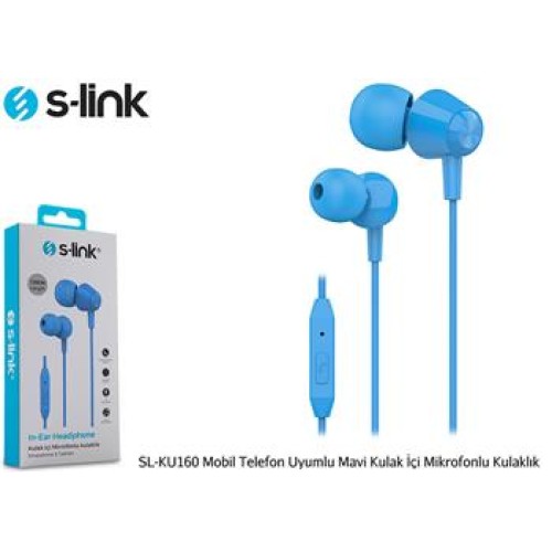 S-link SL-KU160 Mobil Telefon Uyumlu Mavi Kulak İçi Mikrofonlu Kulaklık
