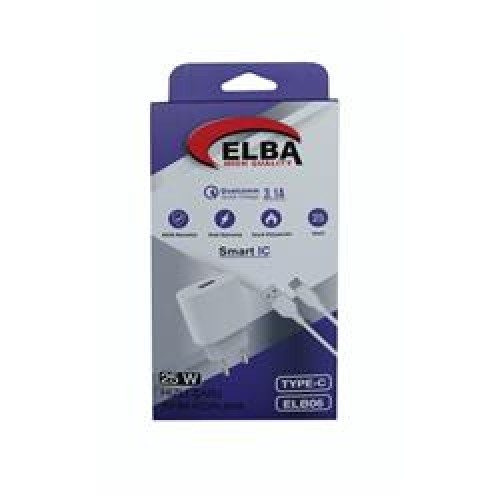 Elba ELB06-USB-25WTypc  Beyaz Usb 25W Şarj Kafa+1Mt Usb Type-c Kablo QC4.0 (Akım Koruma-Hızlı Şarj)