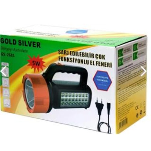 Gold Silver GS-2681 5W Led Şarj Edilebilir Çok Fonksiyonlu El Feneri 