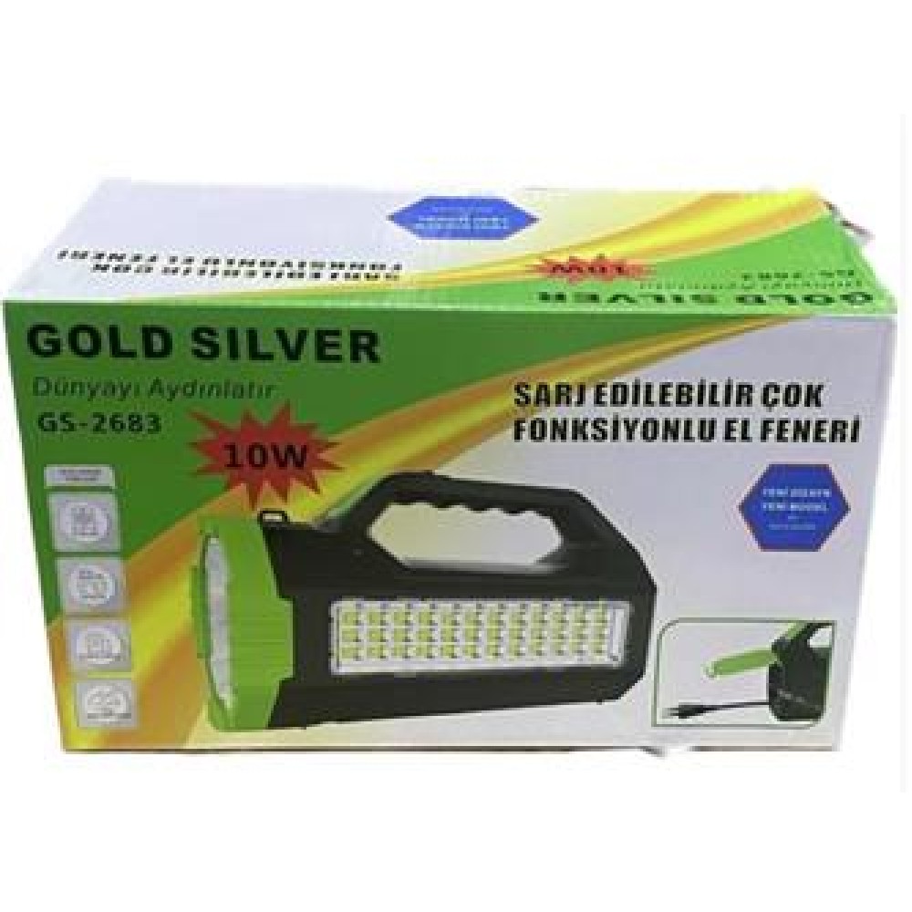 Gold Silver GS-2683 10W Led Şarj Edilebilir Çok Fonksiyonlu El Feneri 