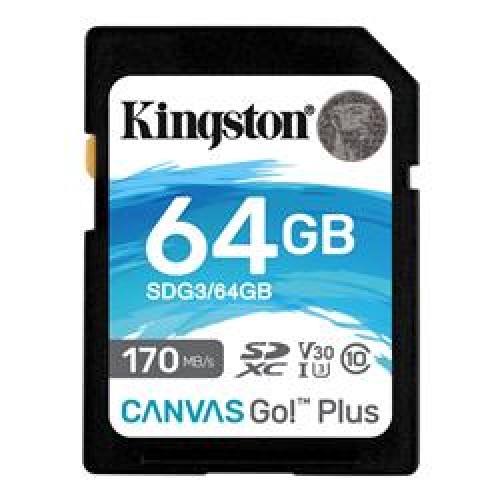 Kingston SDG3-64GB 64GB SDXC Canvas Go Plus 170R C10 UHS-I U3 V30 Hafıza Kartı