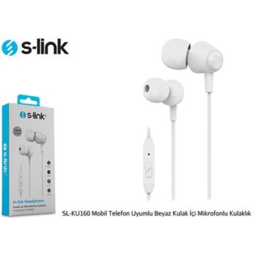 S-link SL-KU160 Mobil Telefon Uyumlu Beyaz Kulak İçi Mikrofonlu Kulaklık