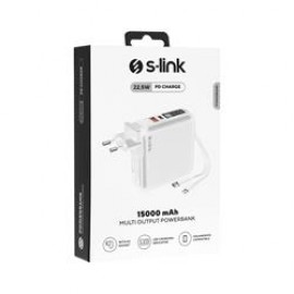 S-link G150 15000mAh Lightning+Type-C Kablolu Powerbank Beyaz PD22.5W LCD AC Prizli  Pil Şarj Cihazı