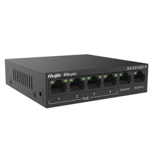 Ruijie-Reyee RG-ES106D-P 4 Port POE+ 10-100-1000 Mbps+2 Port 10-100 Mbps Uplink Switch