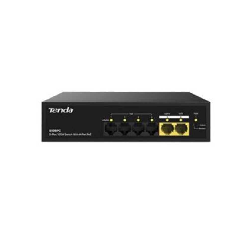 Tenda S106PC 6 Port 4 Port Poe+ 10-100 Mbps + 2 Port Uplink Switch Çelik Kasa Rack Mount