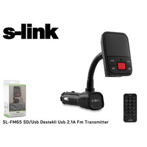 S-link SL-FM65 Hafızasız mp3 Transmıtter 2.1a Usb Şarj Portlu Usb Micro Sd Kart Destekli Kumandalı