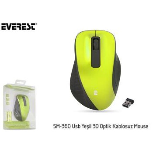 Everest SM-360 Usb Yeşil 3D Optik Kablosuz Mouse 