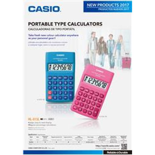 Casio HL-815L-PK 8 Hane Pembe Cep Tipi Hesap Makinesi