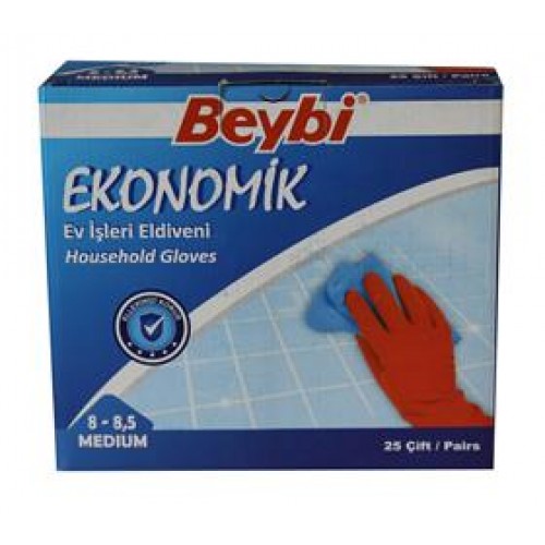 Beybi 8-8.5 Ekonomik 25li Paket Lateks Kırmızı Eldiven Pamuk Kaplı İç Yüzey Terlemeyi Azaltır 