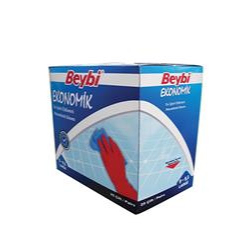 Beybi 9-9.5 Ekonomik 25li Paket Lateks Kırmızı Eldiven Pamuk Kaplı İç Yüzey Terlemeyi Azaltır 