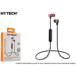 Hytech HY-XBK75 Mobil Telefon Uyumlu TF Card + Bluetooth Kulalk İçi Kırmızı Mikrofonlu Kulaklık