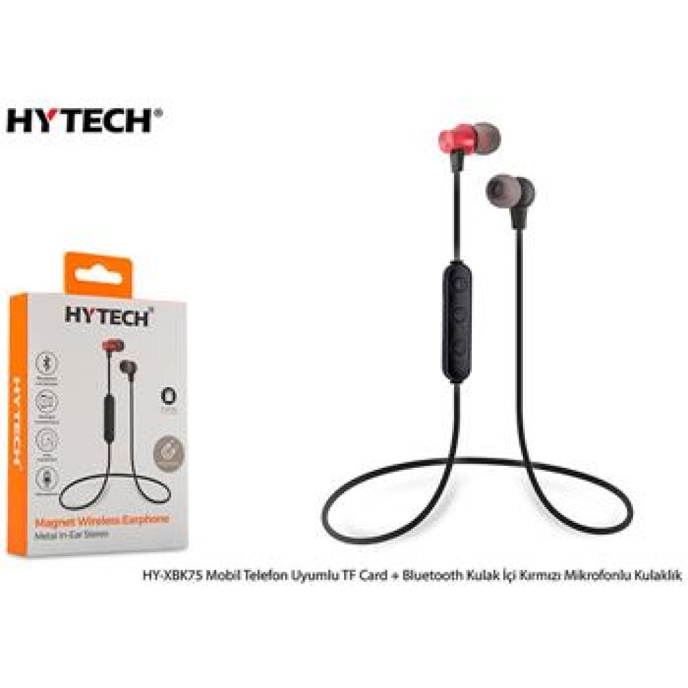 Hytech HY-XBK75 Mobil Telefon Uyumlu TF Card + Bluetooth Kulalk İçi Kırmızı Mikrofonlu Kulaklık