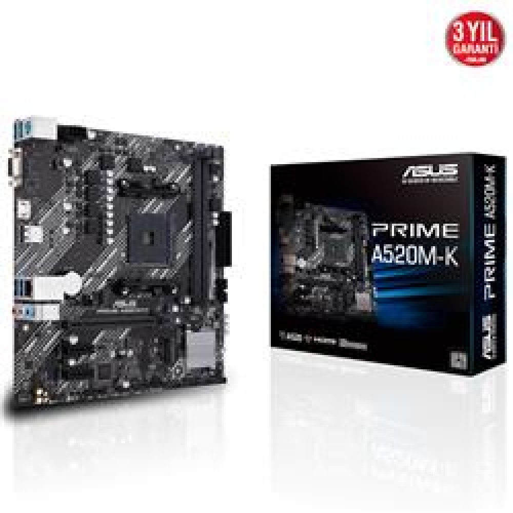 Asus Prime A520M-K AMD AM4 64GB DDR4 4600Mhz M2 Vga-Hdmi mATX Anakart