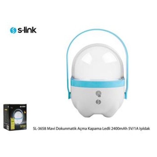 S-link SL-3658 Mavi Dokunmatik Açma Kapama Ledli 2400mAh 5V-1A 1+30 Ledli Işıldak