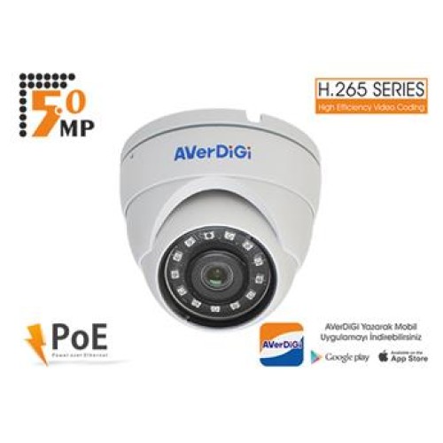 Averdigi AD-850D 5.0Mp 3.6mm Lens 18 SMD Led H.265 POE Ir Dome Ip Kamera