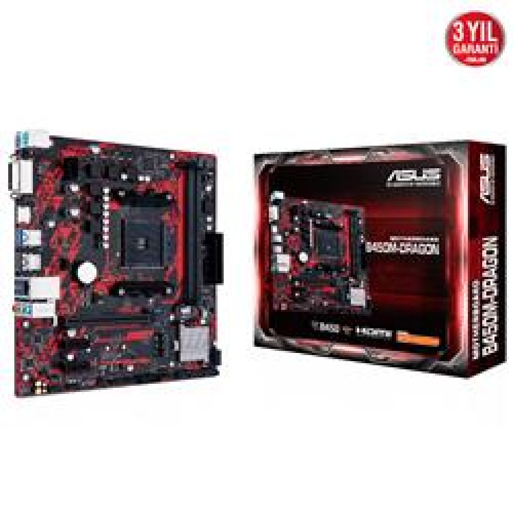 Asus B450M-Dragon Ddr4 4400MHz Dvi-Hdmi Am4 M2 mATX Anakart