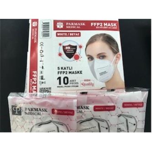 Parmask PS2001 FFP2NR 10lu 5 Katlı Beyaz Tek Tek Poşetli (En149:2001+A1:2009)