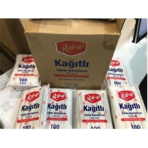 Roll-up Kağıtlı Tahta Karıştırıcı 110mm Kolide 2000 Adet (20x100 Adet Poşetli Halinde )