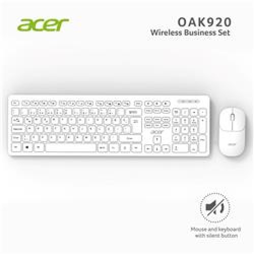 Acer OAK-920  Beyaz Kablosuz Sessiz Tuşlu  2.4Ghz Klavye Moue Set Beyaz (Mouse 1200Dpı) Caps Lock