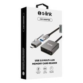 S-link SL-CR21 TypeC ve USB3.0 SD-Micro SD 110M-S Hızlı 2 in 1 Metal Kart Okuyucu