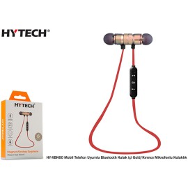 Hytech HY-XBK60 Gold-Kırmızı Mobil Telefon Uyumlu Bluetooth Kulak içi Mikrofonlu Kulaklık