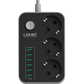 LDNIO Akım Korumalı Priz 1,6mt Kablo Üçlü Anahtarlı 6 x Usb Şarj Upsli Giriş (3G 0,75mm)