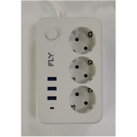 Fly 3406-01 3lü Anahtarlı 2.1A 3Usb Şarj Çıkışı 2mt Anahtarlı  Akım Korumalı Priz Çocuk Koruması