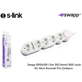 S-link Swapp SPG9J05 1.5m 3G1.5mm2 900 Joule 5Li Akım Kor. Priz Çoklayıcı