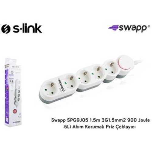 S-link Swapp SPG9J05 1.5m 3G1.5mm2 900 Joule 5Li Akım Kor. Priz Çoklayıcı