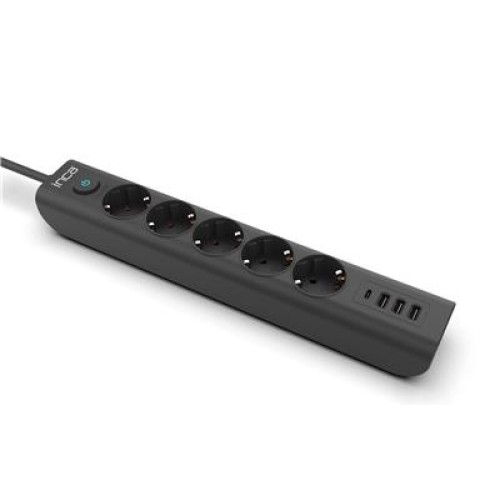 INCA IPW-44TU 5li 1,5mt Siyah 3Usb+Typ-C Akım Korumalı  Led Tuşlu Priz 