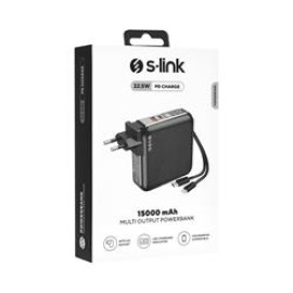 S-link G150 15000mAh Lightning+Type-C Kablolu Powerbank Siyah PD22.5W LCD AC Prizli  Pil Şarj Cihazı