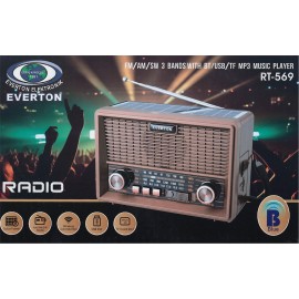 Everton Rt-569  Bluetooth Fm-Usb-Tf-Aux Güneş Enerjili Şarjlı Nostaljik Radyo