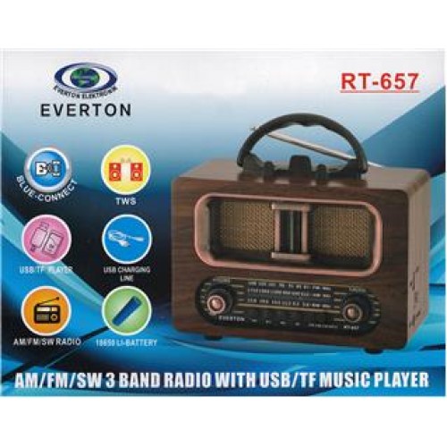Everton Rt-657  Bluetooth Fm-Usb-Tf-Aux Şarjlı Nostaljik Radyo