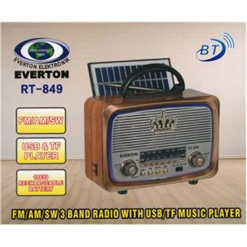Everton Rt-849  Bluetooth Fm-Usb-Tf-Aux Şarjlı Nostaljik Radyo Güneş Panelli 