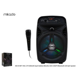 Mikado MD-814KP 15W,3.7V1200mAh Siyah Kablolu Mikrofon AUX -USB-TF-Bluetooth FM'li LED Işıklı Anfi