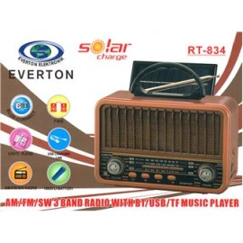 Everton Rt-834 Bluetooth Radyo-TF card-usb-Kumandalı Nostaljik Radyo Solar Güneş Panelli