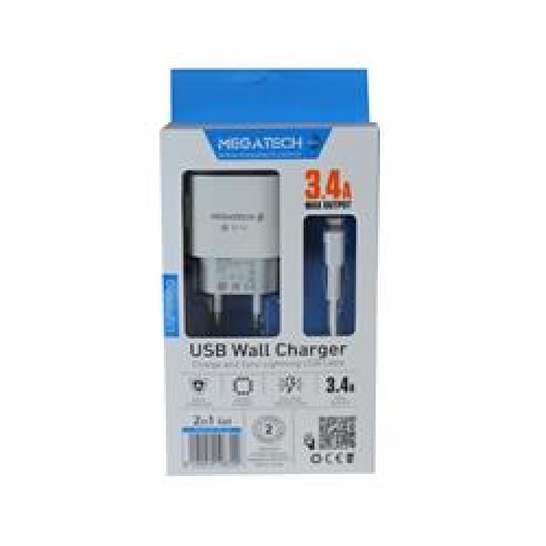 Megatech CC-03 (MT-Cl34) 3.4A Lightning Usb Kablo + Ev Şarj Adaptörü Hızlı Şarj