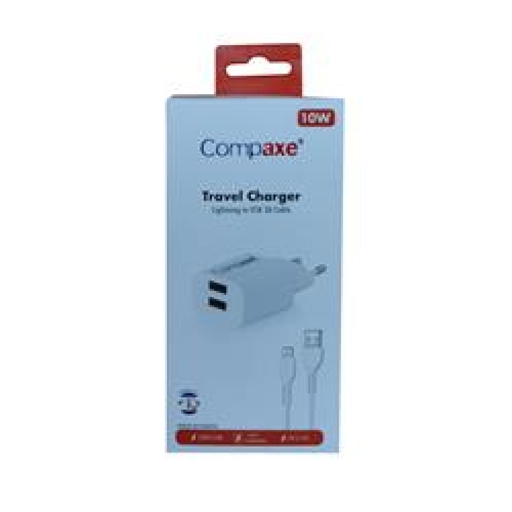 Compaxe CTA-521DIU 5v 2.1A 10W 2USB 1mt Usb 3.0 Ev Şarj Kafa + Lightning Şarj Kablosu