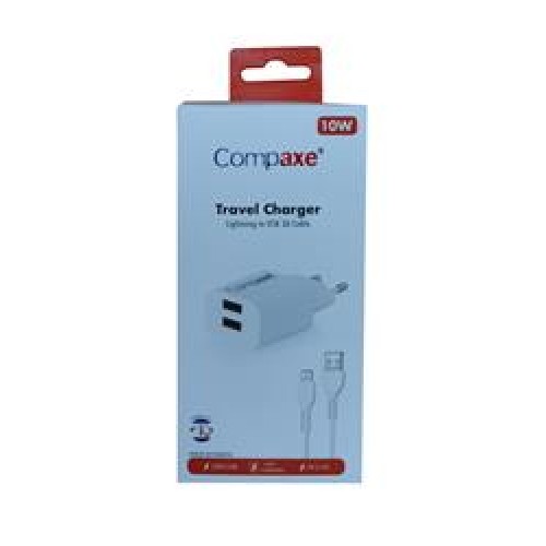 Compaxe CTA-521DIU 5v 2.1A 10W 2USB 1mt Usb 3.0 Ev Şarj Kafa + Lightning Şarj Kablosu