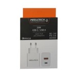 Megatech 20w Beyaz USB-C USB-A  Şarj Kafa QC:3.0-PD:3.0 