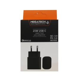 Megatech 25w Siyah USB-C  Şarj Kafa QC:3.0-PD:3.0 
