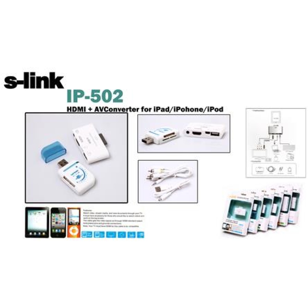 S-link IP-502 -iphone-ıpod hdmı+av Konnektör