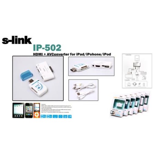 S-link IP-502 -iphone-ıpod hdmı+av Konnektör