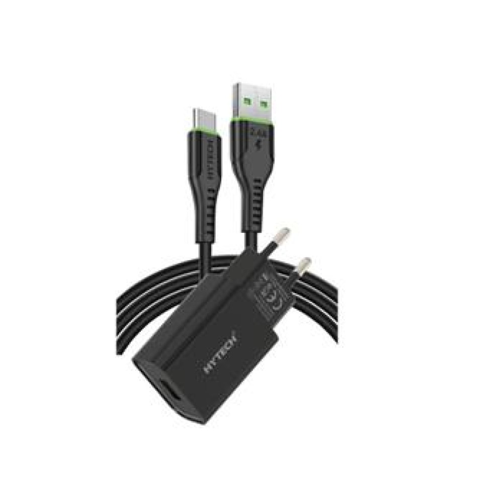 Hytech HY-XE26T Type-C Kablolu 2100MA Ev Şarj 11W + 2,4A Siyah Şarj Adaptör Seti
