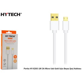 Hytech Portta HY-X200 1M 3A Micro Usb Gold Uçlu Beyaz Şarj Kablosu