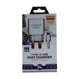Megatech CC-03 (MT-Ct34 )3.4A Type-C Usb Kablo+ Ev Şarj Adaptör Hızlı Şarj