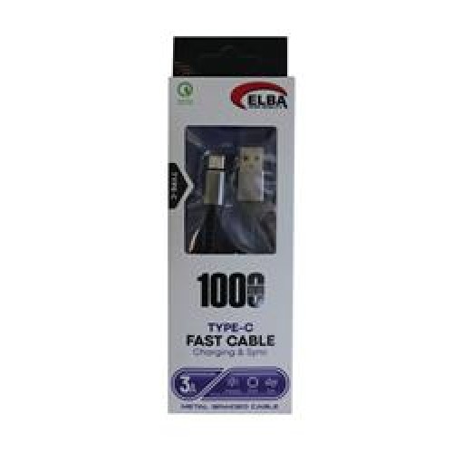 Elba Elb34-Usb Type-c 1mt 3A Hızlı Şarj Hasırlı Siyah Kablo 