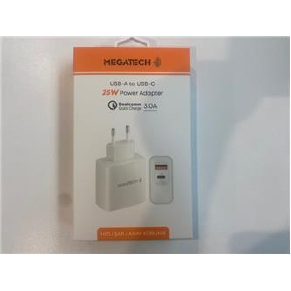 Megatech 25W2  Usb-A To Usb-C 3.0A 25W Ev Şarj Kafa Hızlı Şarj Akım Koruma 