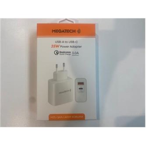 Megatech 25W2  Usb-A To Usb-C 3.0A 25W Ev Şarj Kafa Hızlı Şarj Akım Koruma 